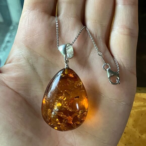 Natural Baltic Amber Sterling Silver Necklace - Picture 9 of 10